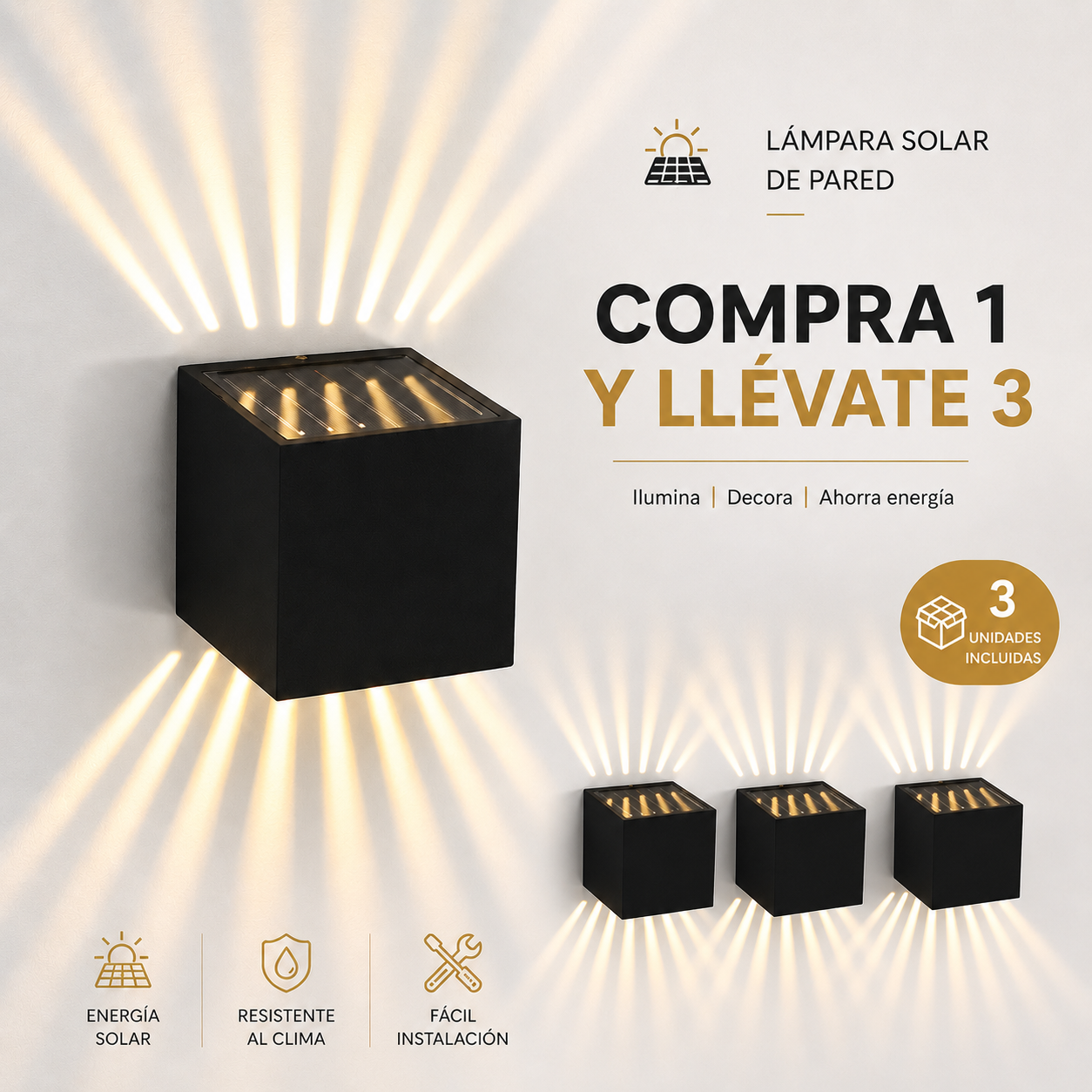 Lampada Solar de Pared Decorativa - Compre 1 y leve 3